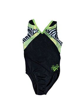 Gabby Douglas GK ELITE Gymnastics Leotard Black Green Zebra Size CM Child Medium